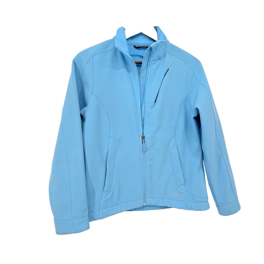 LL Bean Womens Blue Softshell Jacket Full Zip Fleece Lined Outdoor Hiking XS